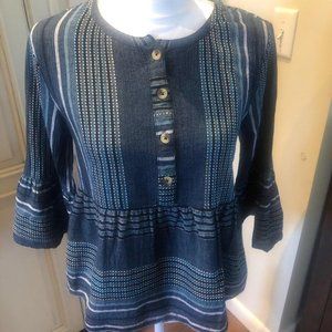 Blue Striped Ruffled Top by Blue Rain, Size XS
